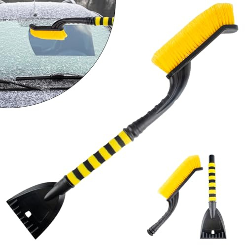 ecocstm 25.5 Car Snow Brush and Detachable Ice Scraper, Snow Shovel for Car Window, with Foam Grip and 45° Angle Brush Head, Snow Shovel for Car Window, Winter Accessories for Cars, Trucks, SUVs