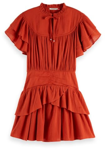 Scotch & Soda Mini Abito con Volant e Vita arricciata, Ketchup U602, 74