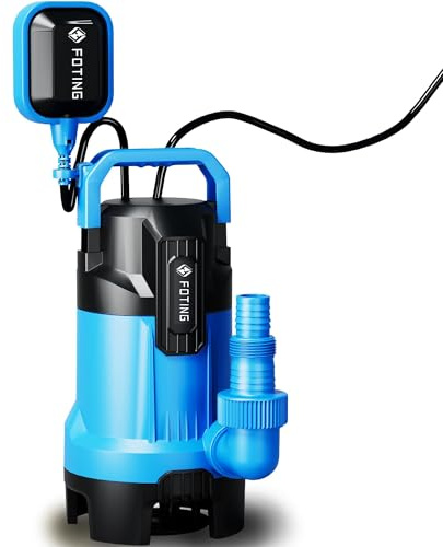 FOTING Schmutzwassertauchpumpe 900 W, 28.000 l/h, Förderhöhe bis 11 m, Eintauchtiefe bis 7 m, mit Schwimmerschalter, für Pool, Keller und Entwässerung