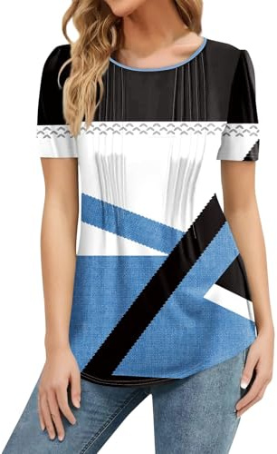 SCBFDI Blusa Donna Elegante Cerimonia Maglia Donna Elegante Top da Donna Eleganti T Shirt Donna Firmate XS Vestiti Premaman Tshirt Donna Sport T Shirt Donna Manica Corta Cotone Turchese L
