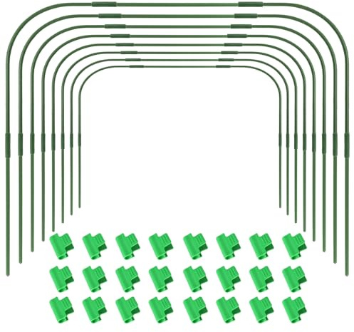 CAKKVDE 8 Pack Garden Hoops for Netting 82cm x 116cm with 24 Clips | Rust-Free Steel Plant Support Frame | Adjustable Greenhouse Hoops for Tall Plants, Raised Beds & Vegetable Patches