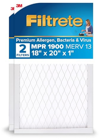 Filtrete 18x20x1 Air Filter, MERV 13 MPR 1900, Allergens, Bacteria, Viruses & Air Pollutants, 3-Month AC/Furnace Filters, Cleaner Air Reliable Airflow, 2 HVAC Filters(Act Size 17.81x19.81x0.78 in)