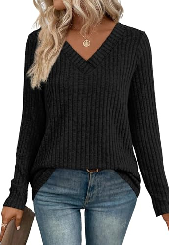 Aokosor Long Sleeve Tops Women Ladies Jumpers V Neck Tunic Sweatshirts Black Size 14-16
