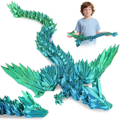 JONRRYIN 3D Gedrucktes Drache, 60CM Drachen Spielzeug mit Augen, Kreative Spielzeug und Deko, Erwachsene Kinder Drachen 3D Deko Schreibtischspielzeug Geschenke