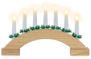 Romadedi Luces de puente de vela de Navidad: arco de velas LED de ventana pequeña, funciona con pilas, con temporizador, candelabro sueco de madera de bienvenida para Navidad, interior, mesa, centro