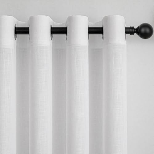 MYSKY HOME Cortinas de lino con ojales, aspecto de lino, moderno, semitransparente, para salón, cocina, dormitorio, color blanco, 300 x 260 cm