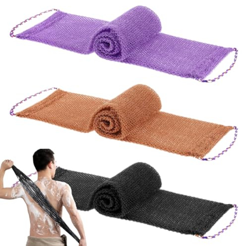 3 Pezzi Spugna da Doccia Esfoliante Africana, Rete Esfoliante Spugne, Nylon Esfoliante Spugne da Bagno, esfoliante per la schiena con corda per mano, per il bagno quotidiano, per donne e uomini