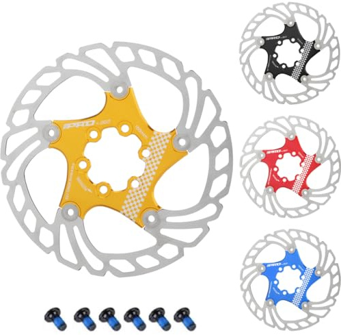 CYSKY Cykelbromsskiva med 6 skruvar 140 mm/160 mm/180 mm/203 mm CNC-fräst rostfritt stål flytande lager bromsskivor för ebike, vägcykel, MTB, BMX, fatbike, gravel bike (guld, 160 mm)