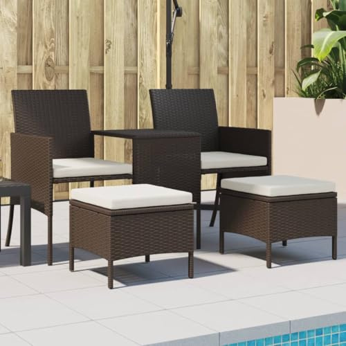 Mandloder 2-Sitzer-Gartensofa mit Tisch & Hocker, Braun PE Rattan, Outdoor Möbel Set, Terrassenmöbel, Kissen Inklusive