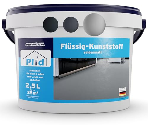 Plid® Flüssigkunststoff Innen & Außen, Lichtgrau 2,5L - Flüssiger Kunststoff - Schutzschicht für Boden & Wand- Betonfarbe Wasserfest - Bodenbeschichtung Terrasse, Werkstatt, Keller - Flüssig PVC
