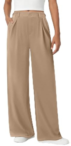 Generico Pantaloni Larghi Donna Estivi Casual - Pantaloni Lino Leggeri Elastico in Vita Elegante Baggy Linen Pants Pantalone da Spiaggia Sportivo Lavoro Vita Alta Pantalone con Coulisse Gamba Larga