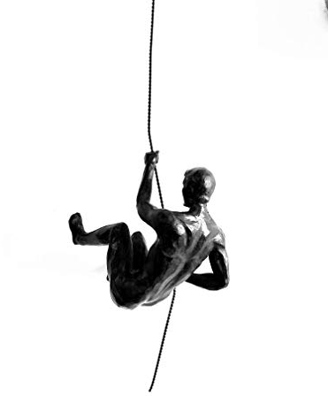1x Bronze Climber Left-Arm-Up Climbing Man with Wire Rope Wall Mounted Wall Hanging Climbing Sculptures in Bronze Colour Rock Climber Men Ornament Outdoor & Indoor Decor Statue Abseiling