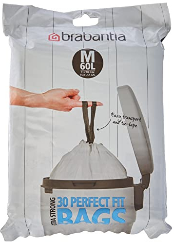 Brabantia Bin Liners, Size M/60 Litre, (30 Bags), White