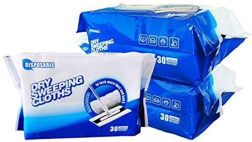 KMAKII Dry Sweeping Cloths,Dry Floor Wipes,Flash Speed mop Dry Pads Refills,Disposable Floor Cloths,Floor Cleaner, Trap and Lock Away Dust,White, 90 Count,30cm x 22cm