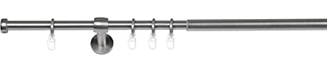 ondeco Gardinenstange ausziehbar 1-lauf, Vorhangstange Fenster Wand-Deckenmontage, Endstück Cap Komplettgarnitur Teleskopstange 16/19 mm mit Ringen Edelstahl-Optik 120-210 cm