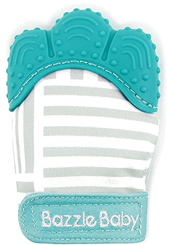 Bazzle Baby Teething Mitt - Silicone Teething Mittens, Teething Toys, Baby Teething Toys, Baby Teething Mitten, Teething Glove, Hand Teethers for Babies - Adjustable Strap (Geo Lines)