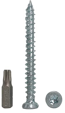 Paquete de 50 tornillos para marco de hormigón de acero galvanizado 7,5 x 72 mm, tornillos de madera, cabeza torx, tornillo de mampostería, cabeza plana (50, 7,5 x 72 mm)