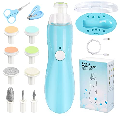 Vicloon Elektrischer Baby-Nagelknipser, Baby Nagelknipser 12 in 1, Baby Nagelknipser Elektrisch, Sanfter Baby Nageltrimmer Elektrisch Wiederaufladbar, Baby Nail Trimmer Electric mit LED-Licht