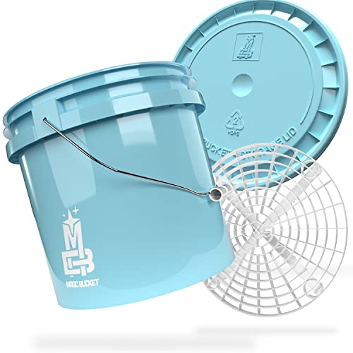MAGIC BUCKET | Handtvättssats för bil | 3,5 gallon US hink (13 liter) med matchande lock och Grit Guard-filter | blå/vit