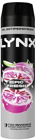 Lynx Epic Fresh Anti-Perspirant Aerosol Men's Deodorant Spray with ProScent technology and a grapefruit & tropical pineapple scent for 72 hours protection against odour and wetness 6x 250 ml