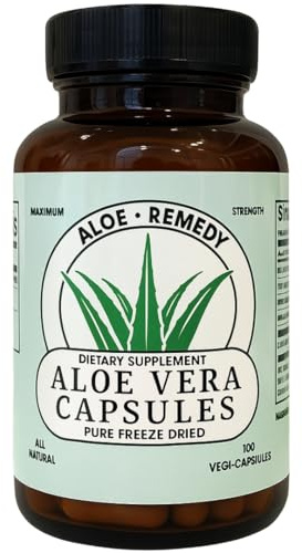 Aloe Remedy Aloe Vera Capsules 180 Count Freeze Dried Gel and Leaf Powder for IC BPS Support Digestive and Bladder Health Made in USA Natural Supplement
