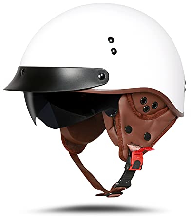 BOSERMEM Motorradhelm Mit Schutzbrille DOT/ECE-Zugelassen, Jethelm Roller-Helm Scooter-Helm Moped Mofa-Helm Chopper Vintage(Helles Weiss, L 59-60cm), T535