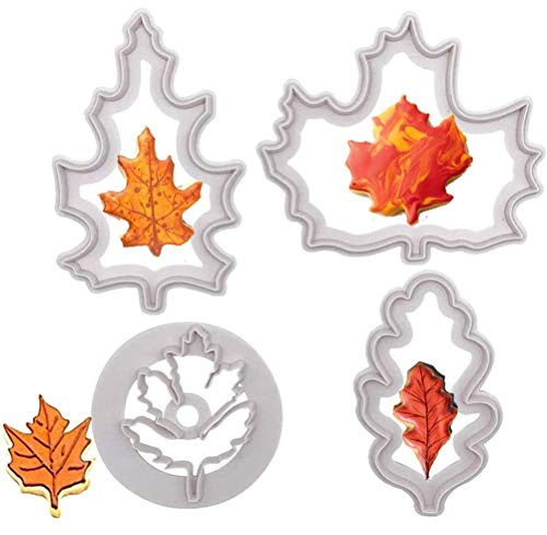 Höstlövskärare Set, 4 Delar, Bakning Paj Fondant Stampers med Lönnlövsmönster, Plast Material, Tvättbar Hållbar, Thanksgiving Dekoration, 4,9-9,1 cm