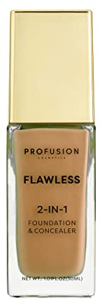 Profusion Cosmetics Flawless 2-In-1 Foundation and Concealer, Full Coverage | Cinnamon Brown Skin Tone, Creamy Multi-Tasker, Blendable, Natural Finish, Seamless Glow, Vegan and Cruelty-Free, Warm Bronze