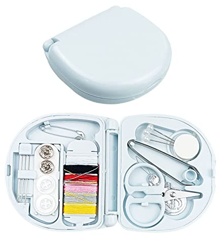 Travel Sewing Kit 1 Pack Portable Mini Sewing Kit Including Hand Sewing Needles, Threads, Small Scissors, Tweezers, Buttons, Straight Pins, Safety Pin, Threader, Blue Storage Case, for Home, Travel