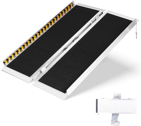 MAXIVMAN 3FT (36) Portable Folding Aluminum Wheelchair Ramp with Handle, 600 lbs Threshold Ramp, Non-Slip Grit, Raised Sides & Rubber-Pad Head for Doorways, Steps & Curbs