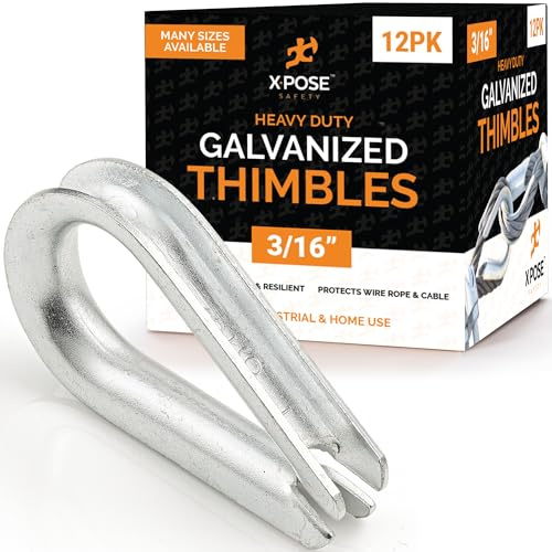 12 Pk Galvanized Steel Thimbles for Wire Rope - 3/16 Inch - Marine Rigging, Sailing, Boat Anchor, Fishing, Railing, DIY, Hobby, Commercial, Industrial Applications - by Xpose Safety