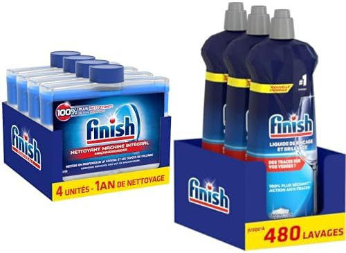 Finish Produits Lave-Vaisselle - Nettoyant Machine Intégral x4 + Liquide de Rinçage Brillance et Séchage x3