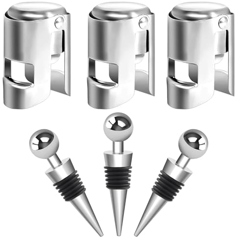 AHEJIOO 6 Stück Flaschenverschluss Set, 3 Stück Sektverschluss, 3 Stück Weinflaschenverschluss, Wiederverwendbar Sektflaschenverschluss, Weinverschluss, Für Weinsammlung, Wein, Champagner