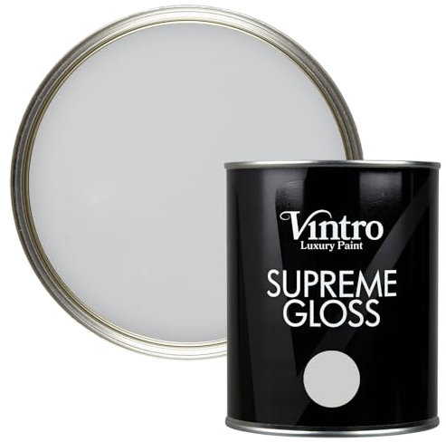 Vintro Paint | Gloss Paint | for Walls | Wood | Trim | Gloss Furniture Paint | Interior & Exterior Use. 1 Litre (Light Grey - Bidston Grey)