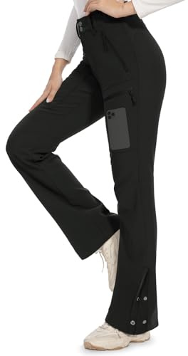 Moosehill Women's-Snow-Ski-Pants-Fleece-Lined-Waterproof-Thermal Insulated Warm for Snowboard Winter Hiking(Black, 8, 29)