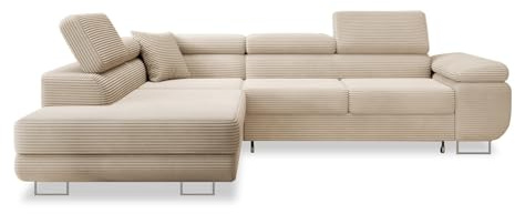 INTENSE DECO Canapé d'angle Gauche Convertible Marius Velours côtelé Beige