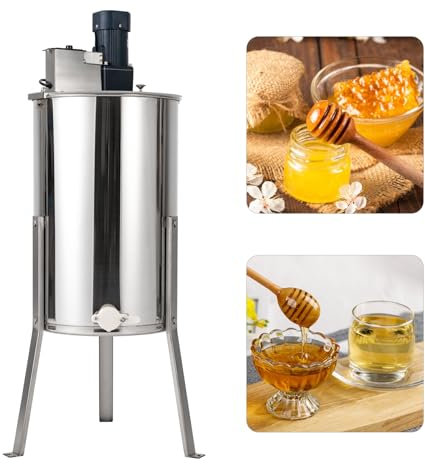 JAYEUW Honigschleuder Elektrisch Drei-Rahmen Honig-Extraktor 140W Tangentialschleuder Edelstahl Honig-Extraktor mit Honigauslass und Acryl-Deckel Elektrische Honigextraktor Geeignet für Bienenzüchter