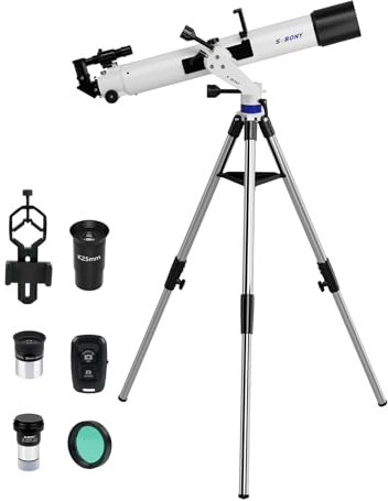 Svbony SV520 Teleskop, 90 mm Öffnung, 800 mm Brennweite, Teleskop Astronomie mit Altazimut-Montierung, Kabelloser Steuerung, Ganzmetall Teleskop-Kit für Visuelle Beobachtung