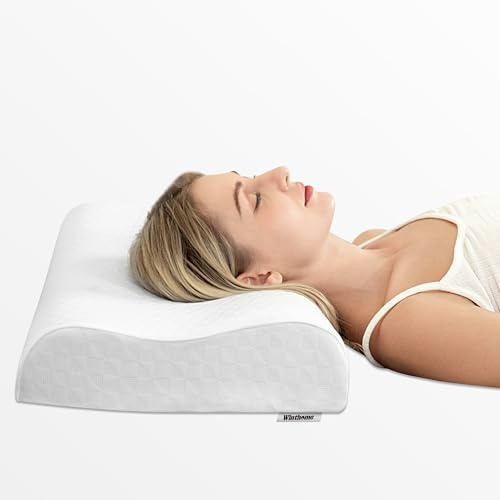 Winthome Cuscino in memory foam, cuscino per sonno profondo, per dolori al collo e alle spalle, cuscino cervicale ergonomico con fodera lavabile (60 x 36 x 9/11 cm)