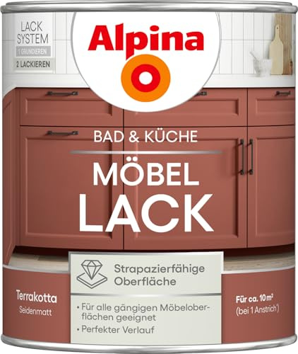 Alpina Bad & Küche Möbel-Lack Terrakotta – seidenmatter Lack für Bad- & Küchenmöbel aus Holz & MDF, streichfertig, hochdeckend & feuchtraumgeeignet, ideal für DIY-Renovierung – 0,75L