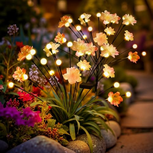PATIOPIA Sollampor utomhus trädgård, 4-pack solcellslampor eldfluga | 40 LED utomhus trädgårdslampor vattentät, soldriven svängljus för gångväg, gård, uteplats dekoration (varm vit)
