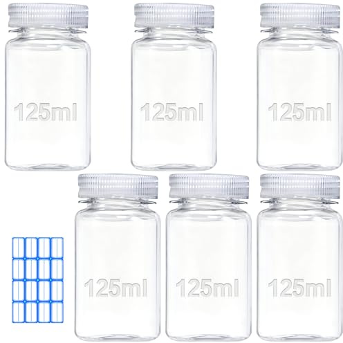 qjuwhua 6-pack 125 ml laboratorieflaskor, PP, läckagesäker