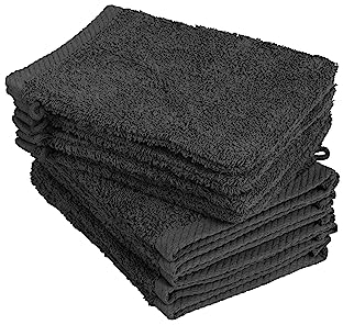10er Pack Waschhandschuhe, Waschlappen Größe 15x21 cm in Schwarz 100% Baumwolle