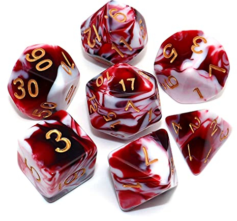 CREEBUY Polyedrisches Würfelset für Dungeon and Dragons, MTG, Rollenspiele, 7Stück, Rot-Weiß