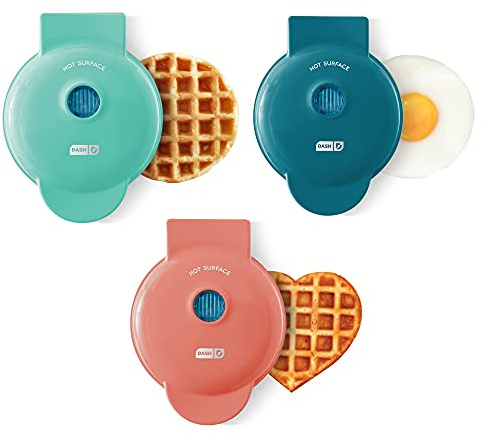 Dash Mini Maker Set - Customized Treat Maker - Supports Multi-Function Cooking - Easy Cleanup and User-Friendly Design - Coral, Mint & Teal - Waffle, Griddle & Heart Shaped Waffle Irons