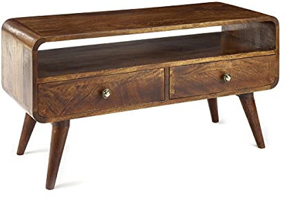 Elm home and garden 90cm Wide Solid Wood Tv Video Unit Stand 2 Drawers And Shelf (Dark)