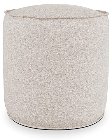 EVERGREENWEB Pouf rond Ø 50 cm – Pouf repose-pieds intérieur et extérieur élégant pour jardin, tabouret de salon, balcon, tissu de haute qualité – Outdoor & intérieur – Fabriqué en Italie – Beige