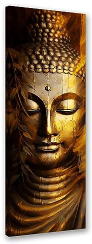 Feeby Bilder Asien Japan Buddha 60x150 cm 1 tlg Schlafzimmer Modern Vlies Leinwandbilder Bild auf Leinwand Kunstdruck Wand Wanddeko Design Wohnzimmer Büro Flur Hotel Spa Zen Buddhismus Yoga Gold
