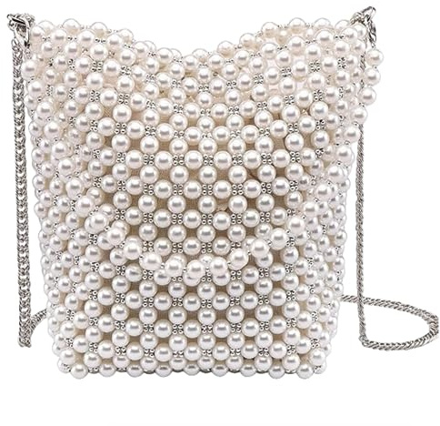 JOPOYOCO Kvinnor Pärlplånbok, Clutch Handväska för Bröllop, Brud, Kväll, Fester, Bal - Crossbody Väska för Kvinnor och Flickor, Ullvit