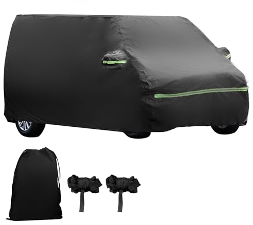 Vollgarage für VW T5 T6, Verbessert 300D Baumwollfutter, Gewicht 5KG, Wasserdicht, Autoabdeckung Ersatz mit Seitlichem Tür-Reißverschluss, Winddichtes Band und Reflexstreifen (L490)